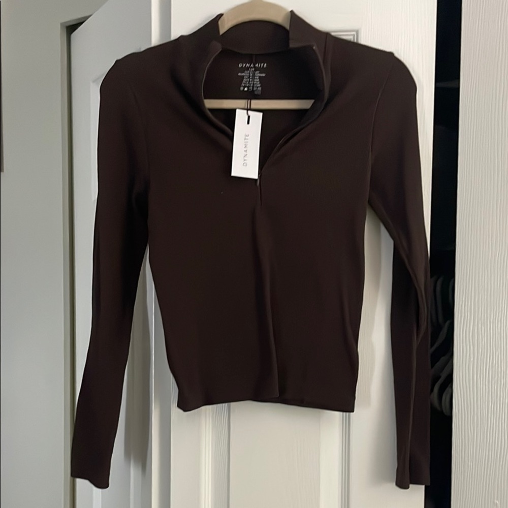 Dynamite Brown Fitted Long Sleeve Zip shirt